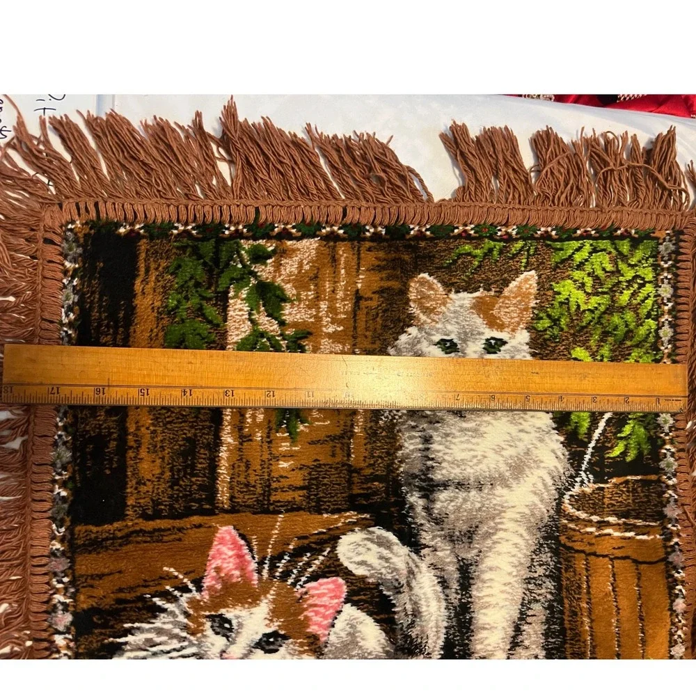 Vintage Cat Tapestry Fringed Pillow Cover Wall Hanging 60s‎
